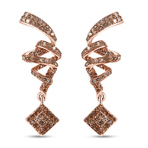 Natural Champagne Diamond 1.00 ctw Spiral Drop Earrings in 18K Vermeil Rose Gold Over Sterling Silver