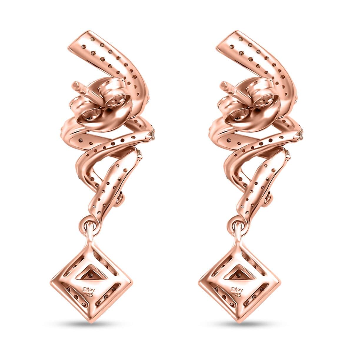 Natural Champagne Diamond 1.00 ctw Spiral Drop Earrings in 18K Vermeil Rose Gold Over Sterling Silver image number 3