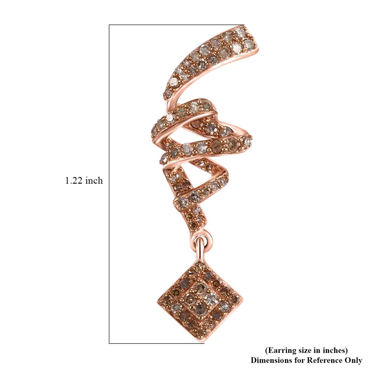 Natural Champagne Diamond 1.00 ctw Spiral Drop Earrings in 18K Vermeil Rose Gold Over Sterling Silver image number 4