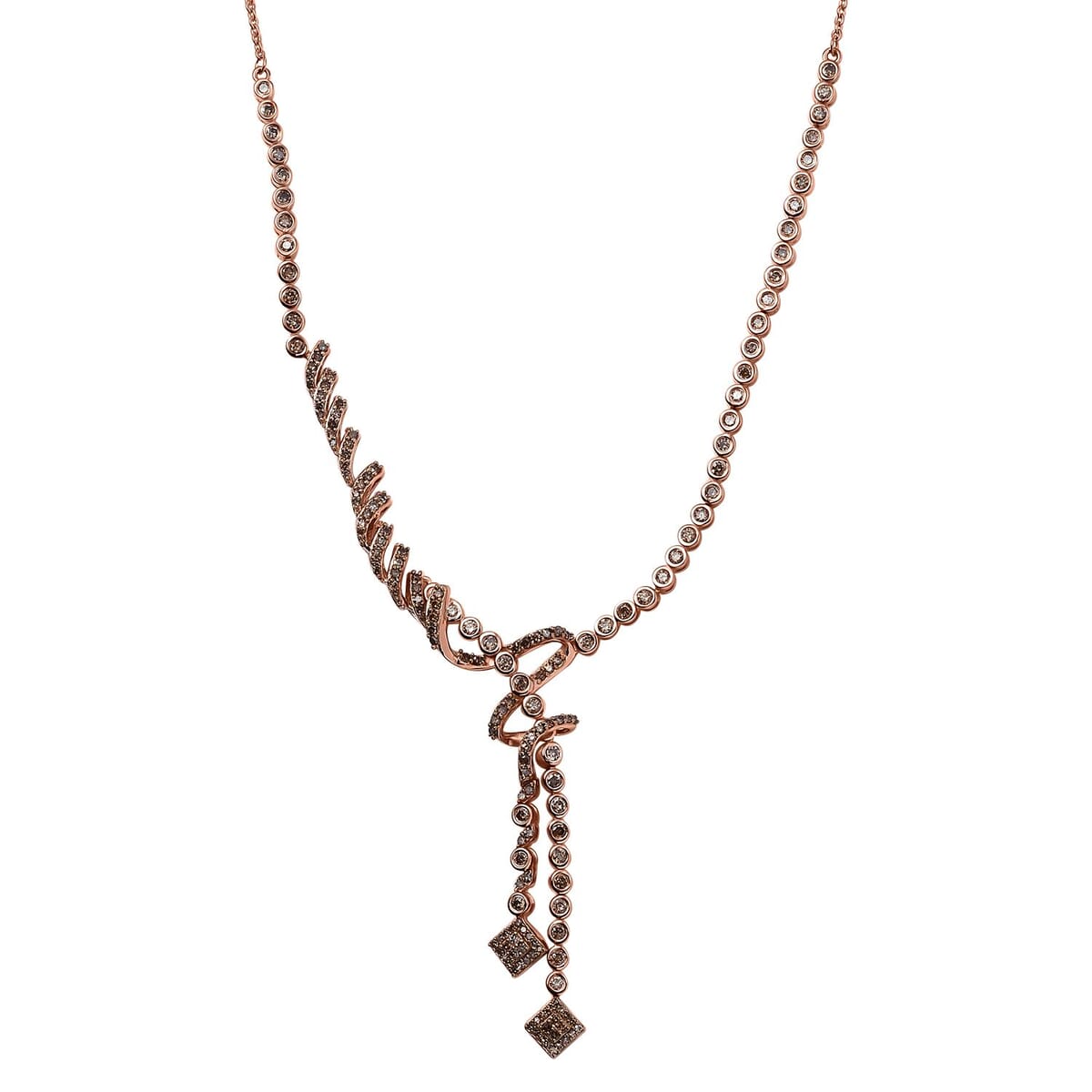 D'Joy Natural Champagne Diamond 2.75 ctw Knotted Necklace in 18K Vermeil Rose Gold Over Sterling Silver 18 Inches image number 0