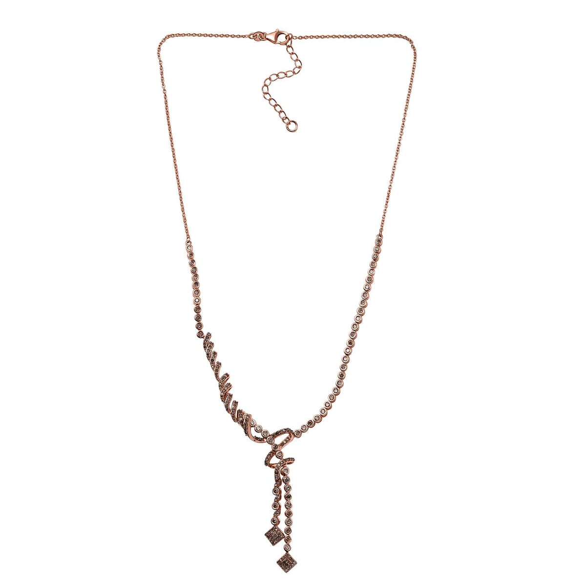 D'Joy Natural Champagne Diamond 2.75 ctw Knotted Necklace in 18K Vermeil Rose Gold Over Sterling Silver 18 Inches image number 3