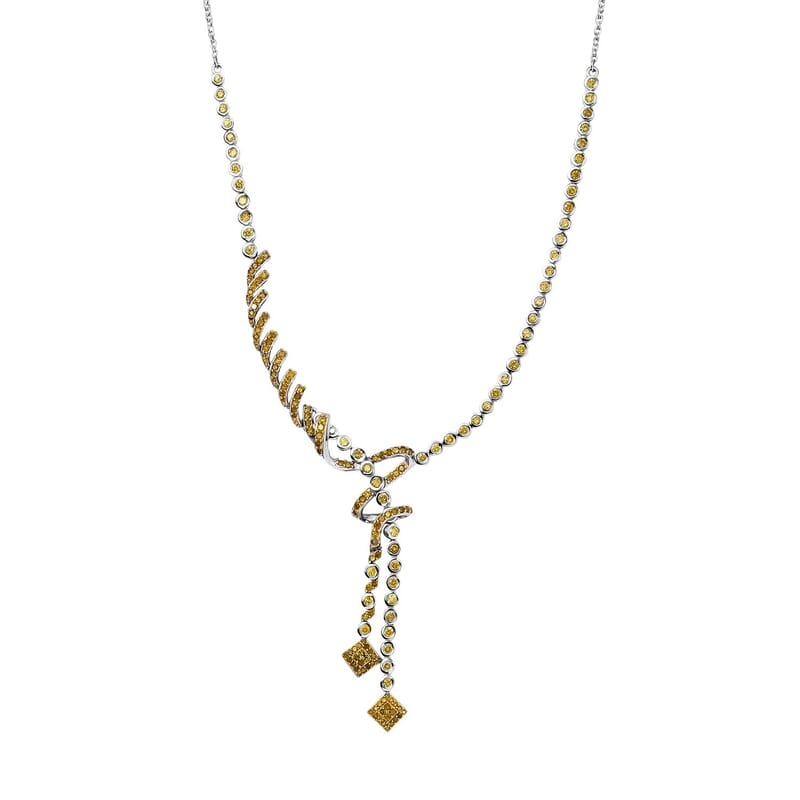 D'Joy Yellow Diamond 2.75 ctw Knotted Necklace in Rhodium Over Sterling Silver 18 Inches