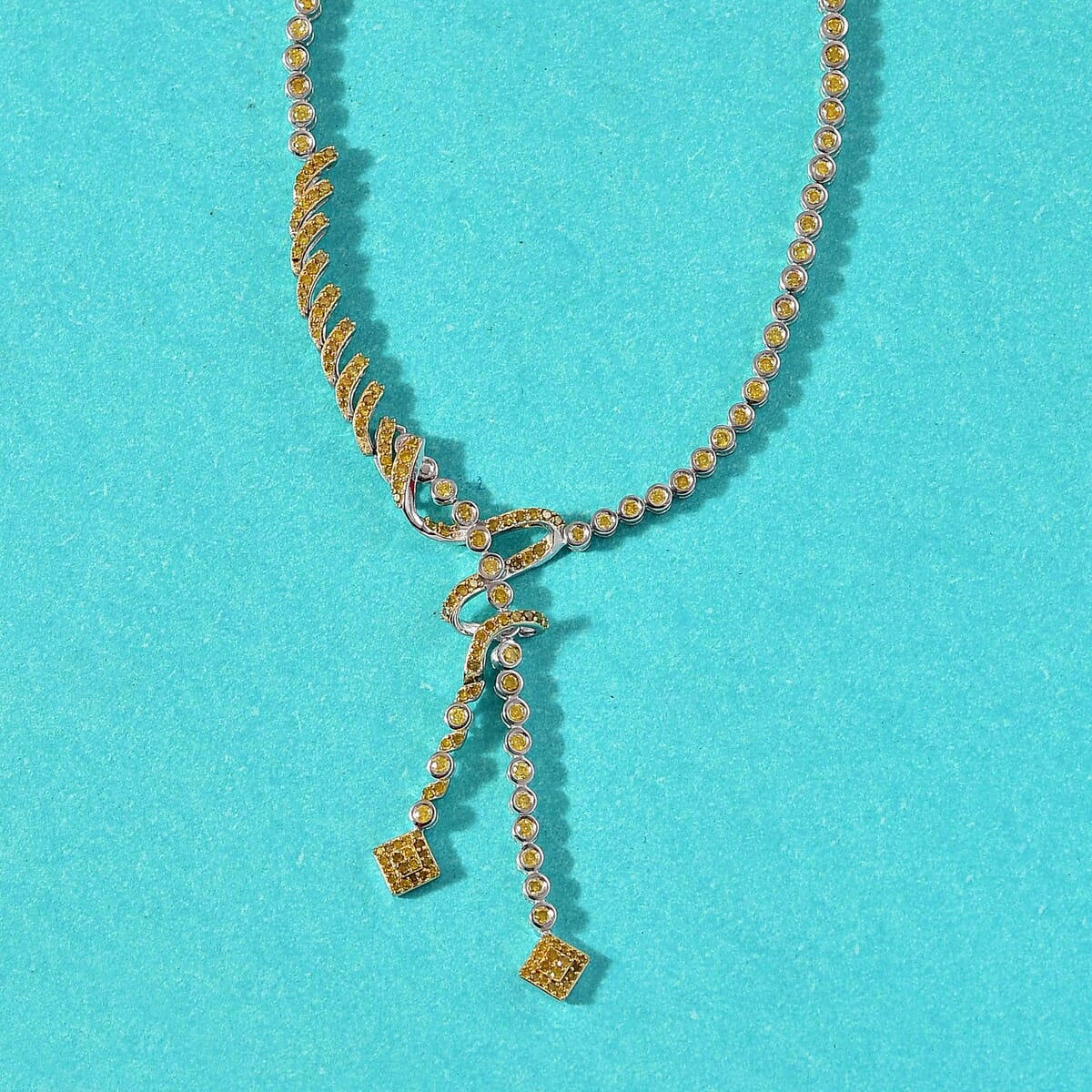 Yellow Diamond 2.75 ctw Knotted Necklace in Rhodium Over Sterling Silver 18 Inches image number 1