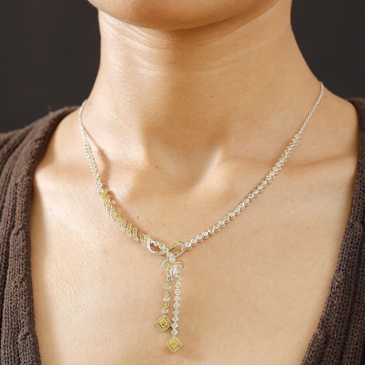 Yellow Diamond 2.75 ctw Knotted Necklace in Rhodium Over Sterling Silver 18 Inches image number 2