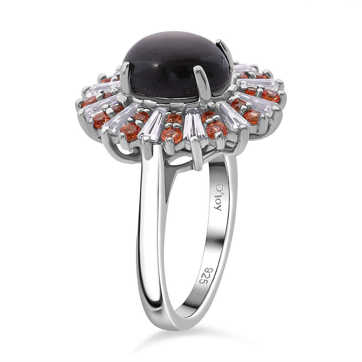 Bankacha Natural Black Star Sapphire, Multi Gemstone Star Ray Ring in Rhodium Over Sterling Silver (Size 10.0) 6.50 ctw