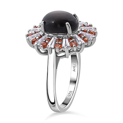 Bankacha Natural Black Star Sapphire and Multi Gemstone 6.50 ctw Celestial Eclipse Ring in Rhodium Over Sterling Silver (Size 10.0)