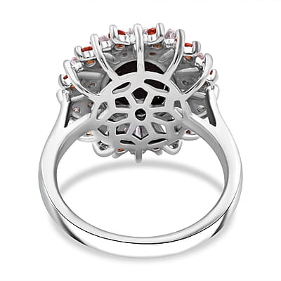 Bankacha Natural Black Star Sapphire and Multi Gemstone 6.50 ctw Celestial Eclipse Ring in Rhodium Over Sterling Silver (Size 10.0)
