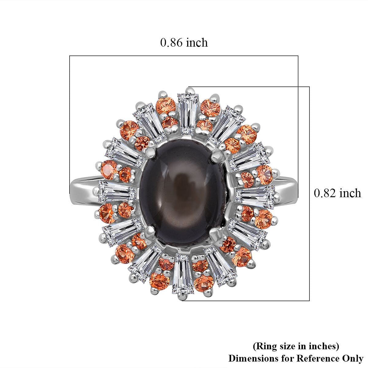 Bankacha Natural Black Star Sapphire, Multi Gemstone Star Ray Ring in Rhodium Over Sterling Silver (Size 10.0) 6.50 ctw