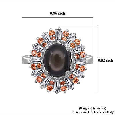 Bankacha Natural Black Star Sapphire and Multi Gemstone 6.50 ctw Celestial Eclipse Ring in Rhodium Over Sterling Silver (Size 10.0)