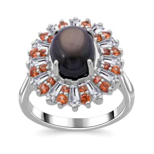 Doorbuster Bankacha Natural Black Star Sapphire and Multi Gemstone 6.50 ctw Star Ray Ring in Rhodium Over Sterling Silver (Size 8.0)