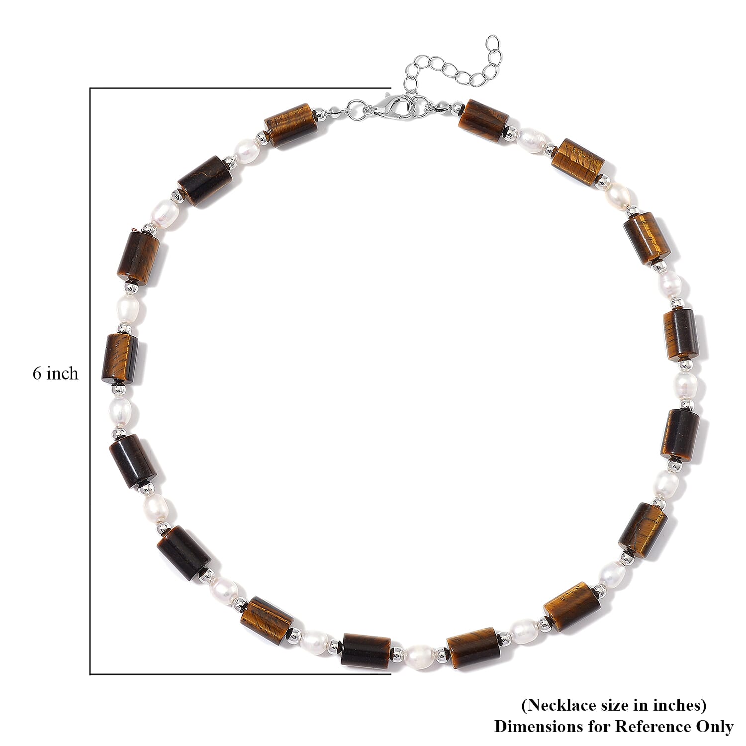 Yellow Tigers Eye 100.00 ctw and Freshwater Pearl Necklace in Silvertone 18-20 Inches