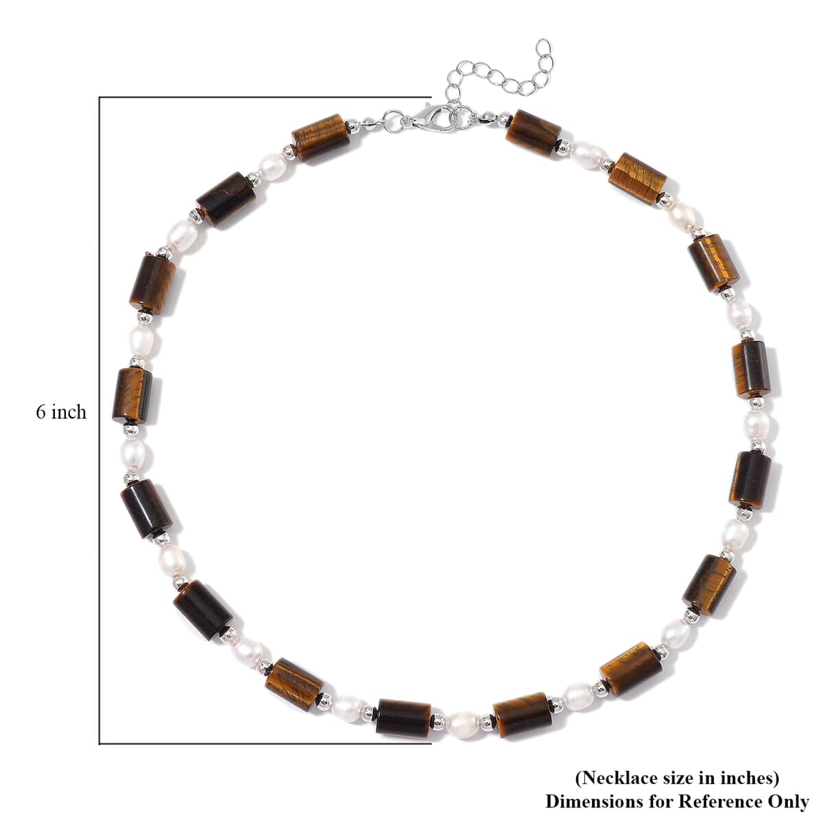 Doorbuster Yellow Tigers Eye 100.00 ctw and Freshwater Pearl Necklace in Silvertone 18-20 Inches image number 5