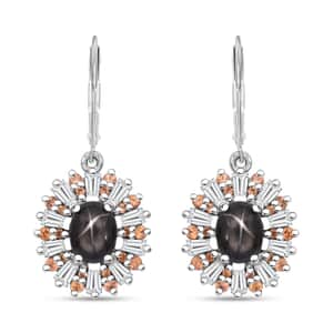 Doorbuster Bankacha Natural Black Star Sapphire and Multi Gemstone 7.25 ctw Star Ray Earrings in Rhodium Over Sterling Silver