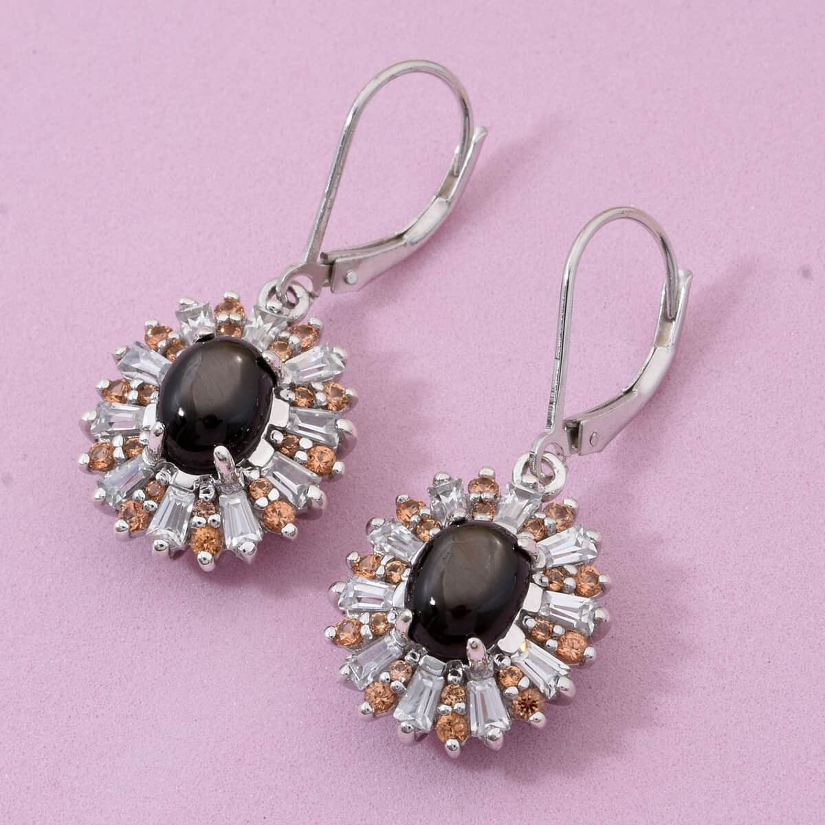 Doorbuster Bankacha Natural Black Star Sapphire and Multi Gemstone 7.25 ctw Star Ray Earrings in Rhodium Over Sterling Silver image number 1