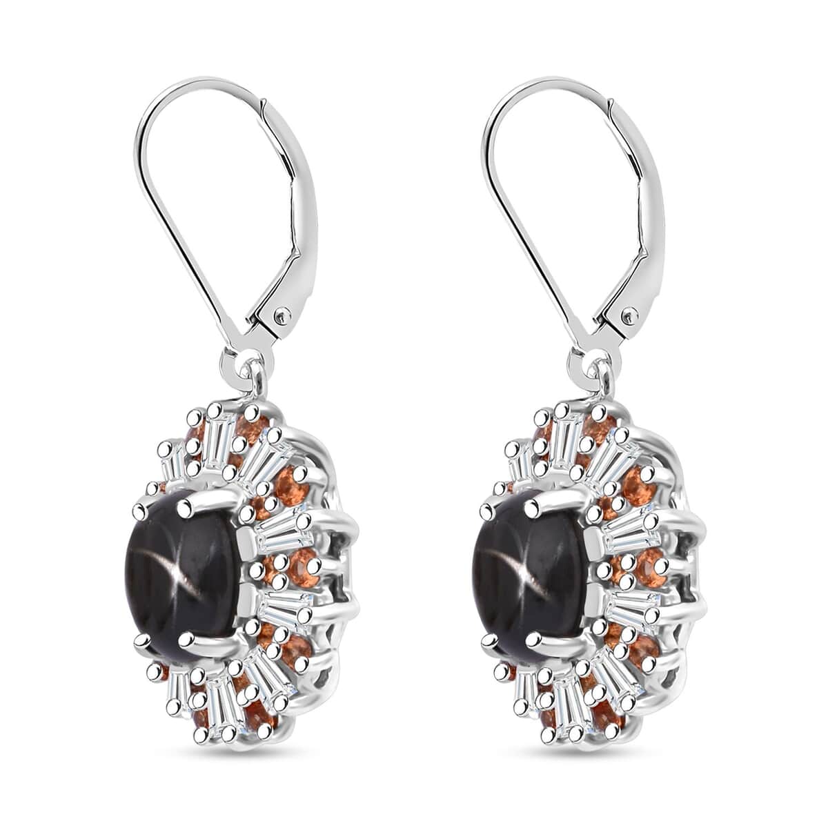 Doorbuster Bankacha Natural Black Star Sapphire and Multi Gemstone 7.25 ctw Star Ray Earrings in Rhodium Over Sterling Silver image number 3