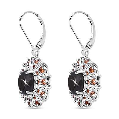 Bankacha Natural Black Star Sapphire and Multi Gemstone 7.25 ctw Celestial Eclipse Earrings in Rhodium Over Sterling Silver