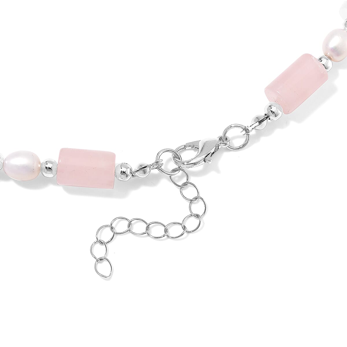 Galilea Rose Quartz 100.00 ctw and Freshwater Pearl Necklace in Silvertone 18-20 Inches image number 4