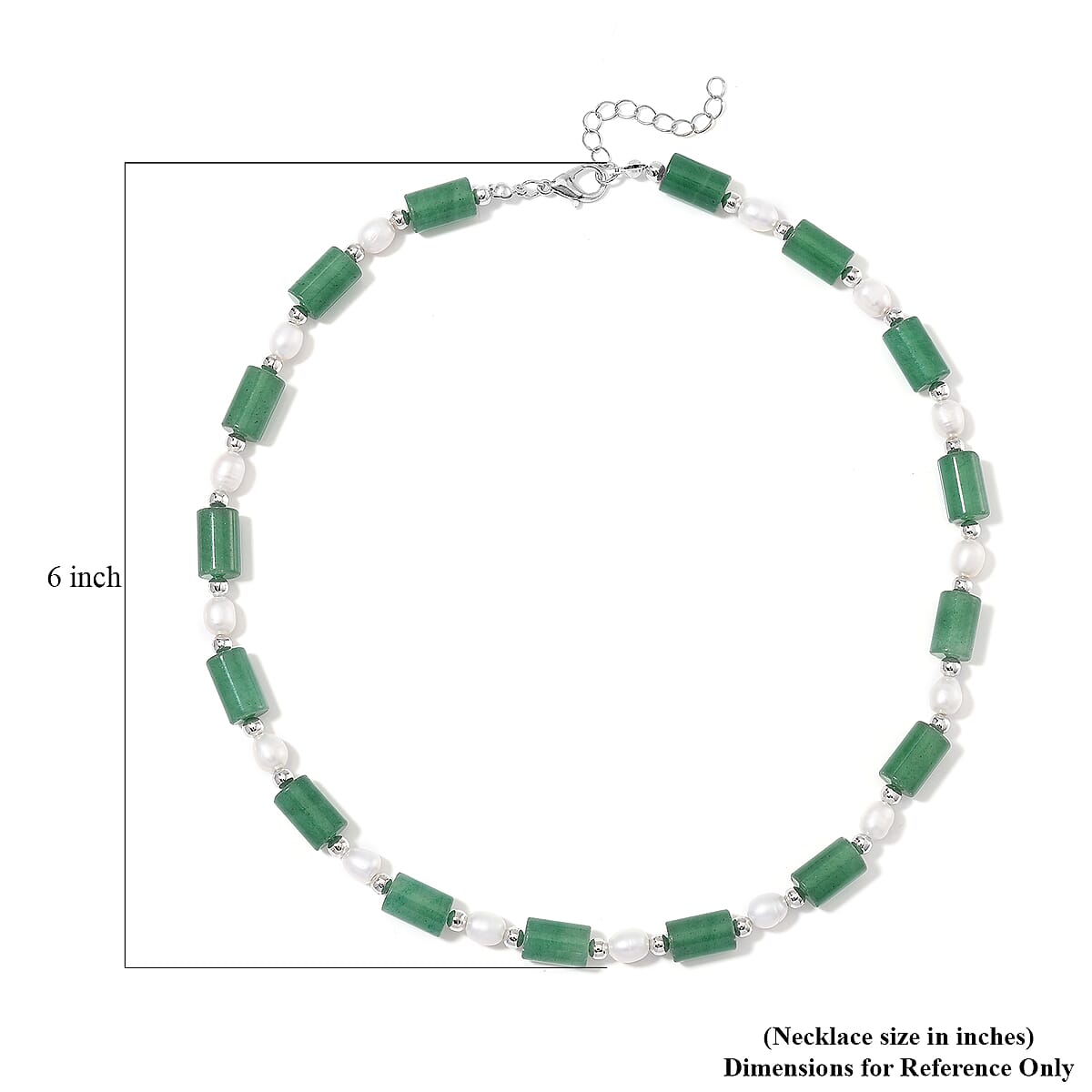 Green Aventurine 100.00 ctw and Freshwater Pearl Necklace in Silvertone 18-20 Inches image number 5