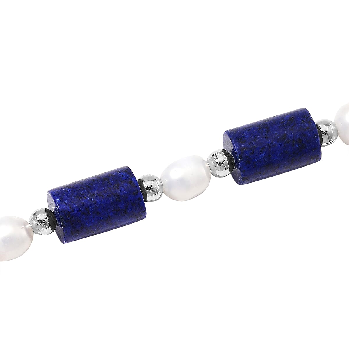 Lapis Lazuli 100.00 ctw and Freshwater Pearl Necklace in Silvertone 18-20 Inches image number 3