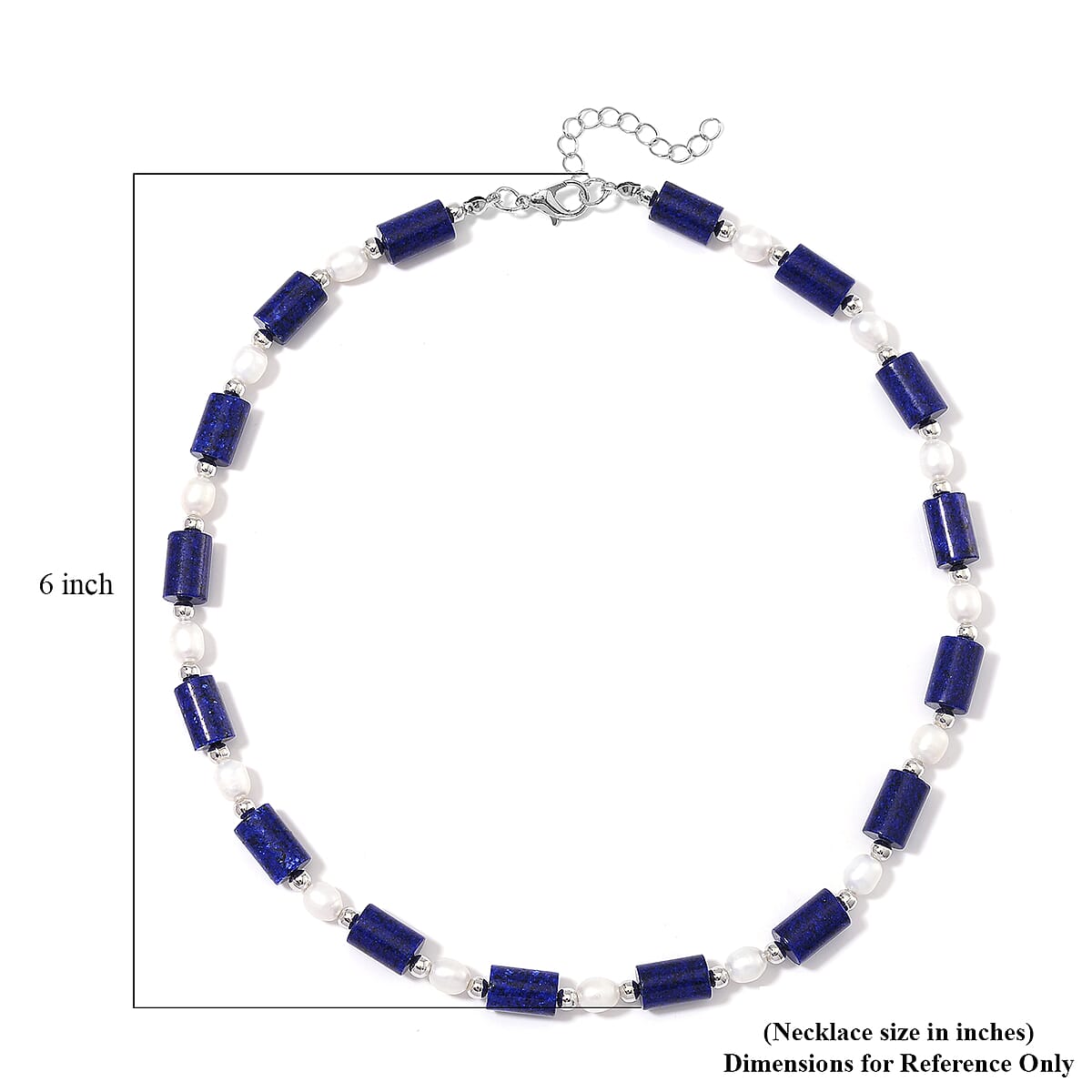 Lapis Lazuli 100.00 ctw and Freshwater Pearl Necklace in Silvertone 18-20 Inches image number 5
