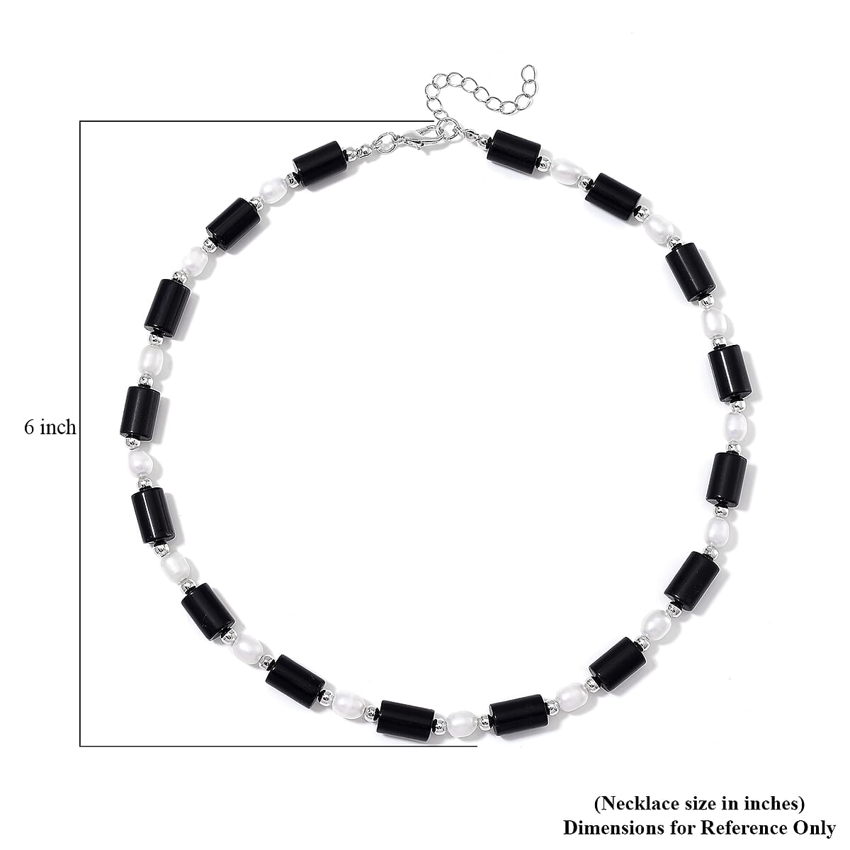 Black Obsidian 100.00 ctw and Freshwater Pearl Necklace in Silvertone 18-20 Inches image number 5