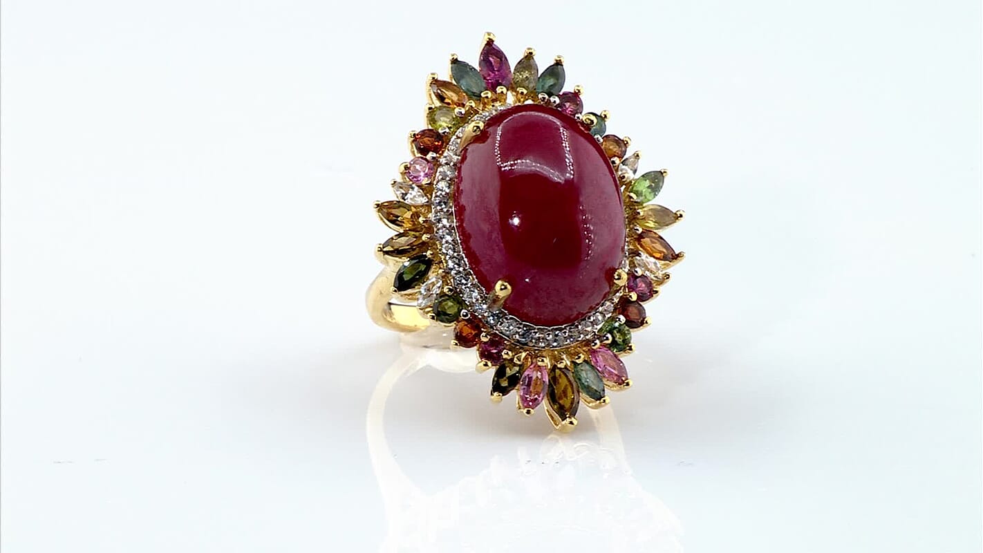 Doorbuster Niassa Ruby (FF), Multi Gemstone Ring in Vermeil YG Over Sterling Silver (Size 10.0) 24.90 ctw