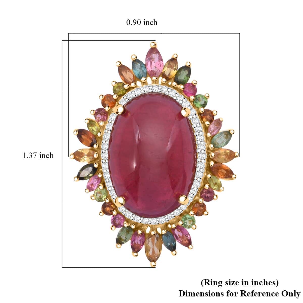 Doorbuster Niassa Ruby (FF) and Multi Gemstone 23.60 ctw Blossom Halo Ring in Vermeil Yellow Gold Over Sterling Silver (Size 8.0) image number 4