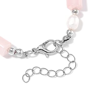Galilea Rose Quartz 30.00 ctw and Freshwater Pearl Stretch Bracelet in Silvertone (6.50-8.50In)