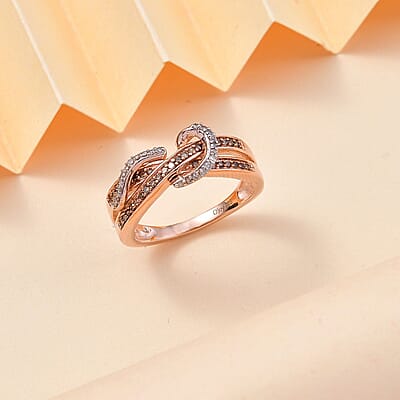 D'Joy Natural Champagne and White Diamond 0.25 ctw Infinity Ring in 18K Vermeil RG Over Sterling Silver (Size 10.0) (Del. In 10-12 Days)