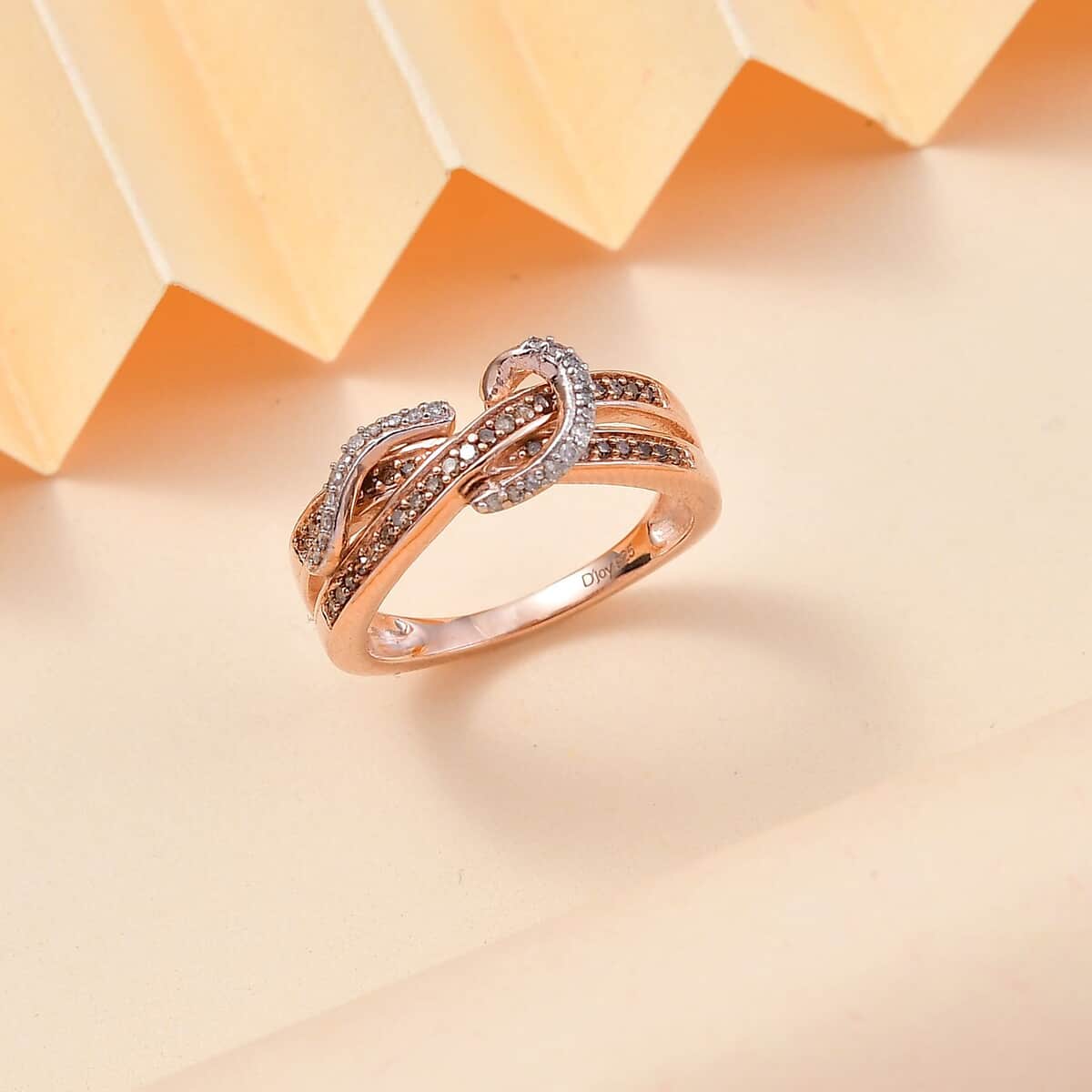 Natural Champagne and White Diamond 0.25 ctw Infinity Ring in 18K Vermeil RG Over Sterling Silver (Size 7.0) image number 1