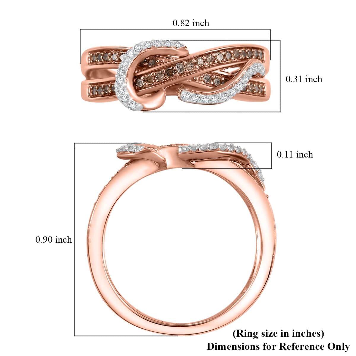 Natural Champagne and White Diamond 0.25 ctw Infinity Ring in 18K Vermeil RG Over Sterling Silver (Size 7.0) image number 5