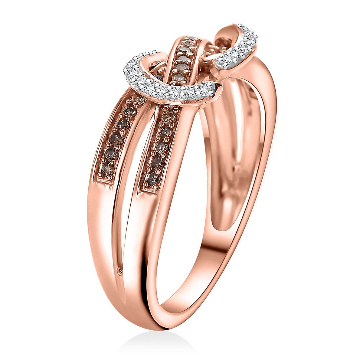 D'Joy Natural Champagne and White Diamond 0.25 ctw Infinity Ring in 18K Vermeil RG Over Sterling Silver (Size 8.0) image number 3