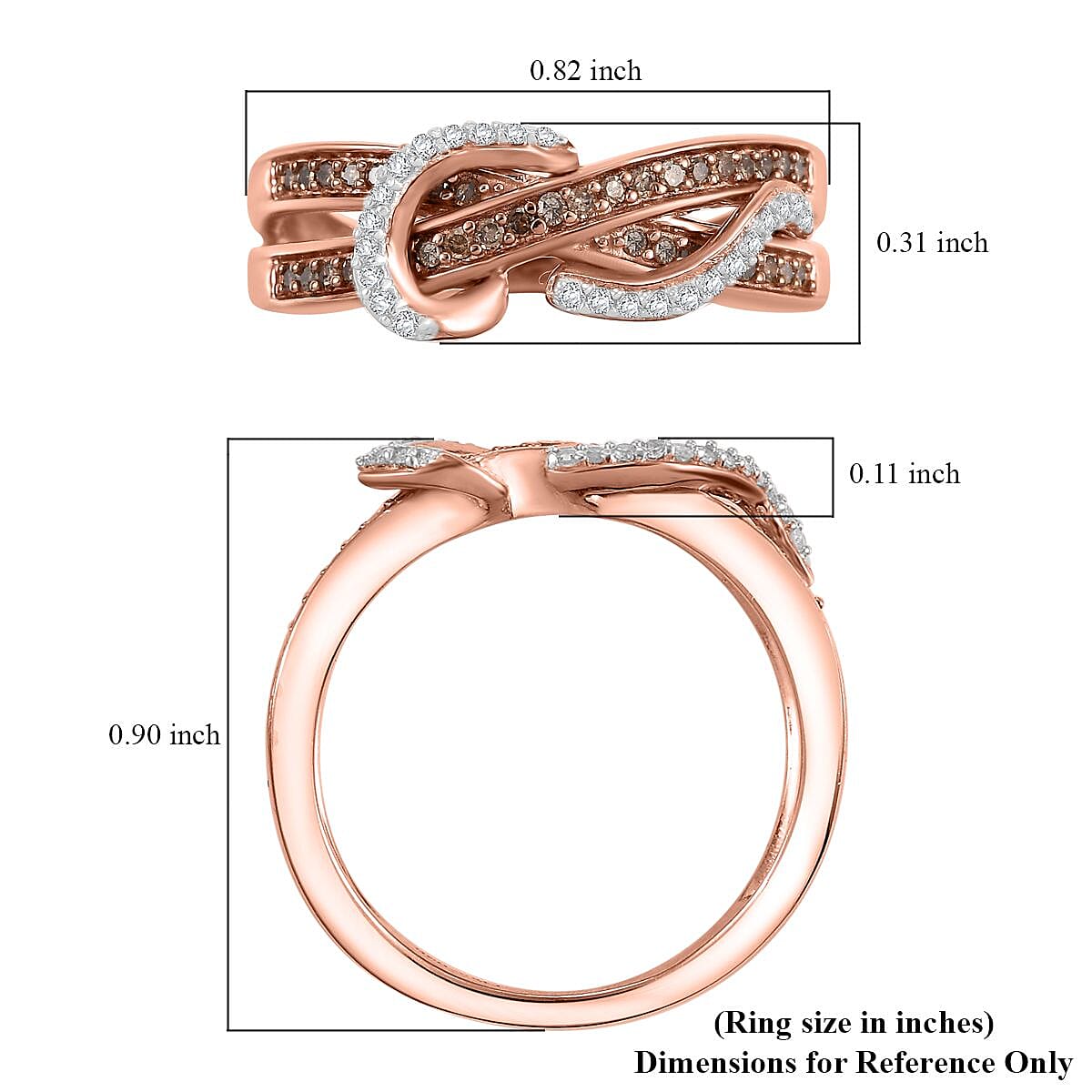 D'Joy Natural Champagne and White Diamond 0.25 ctw Infinity Ring in 18K Vermeil RG Over Sterling Silver (Size 8.0) image number 5