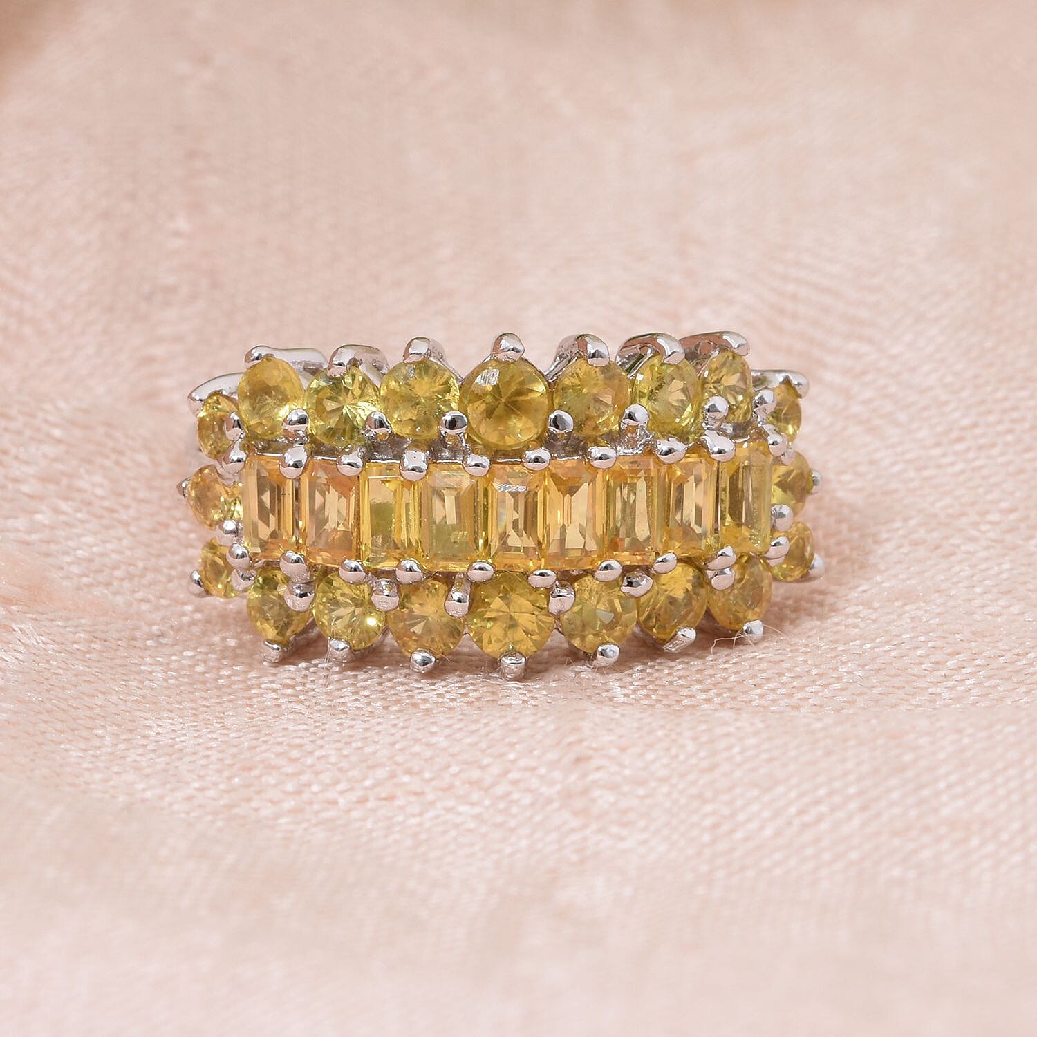 Madagascar Yellow Sapphire 2.50 ctw Sunfire Bliss Ring in Rhodium Over Sterling Silver (Size 10.0)