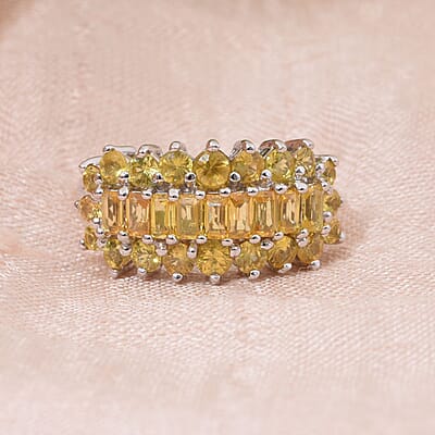 Madagascar Yellow Sapphire 2.50 ctw Sunfire Bliss Ring in Rhodium Over Sterling Silver (Size 10.0)