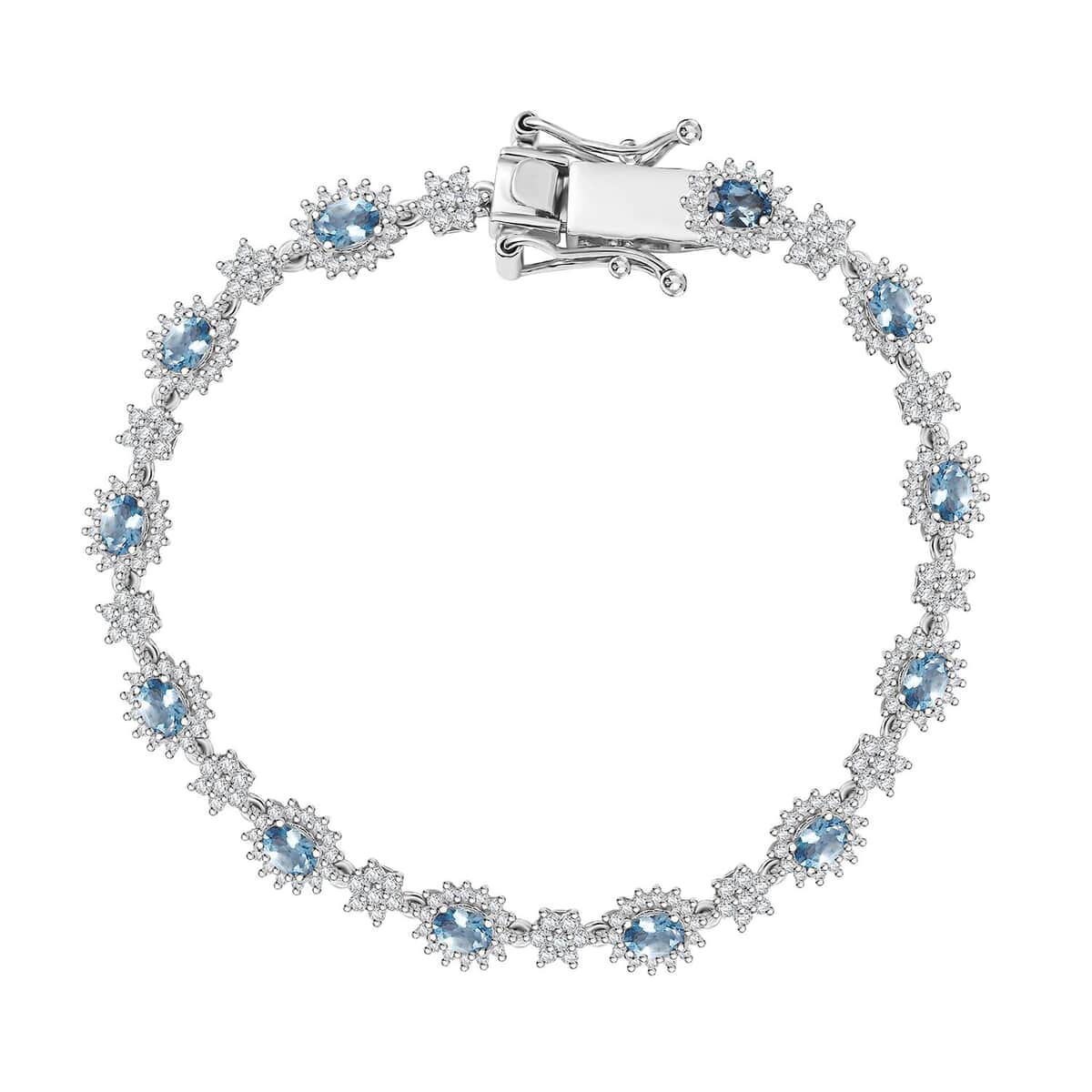 Santa Maria Aquamarine and Moissanite 3.25 ctw Bracelet in Rhodium Over Sterling Silver (6.50 In) (Del. In 10-12 Days) image number 0