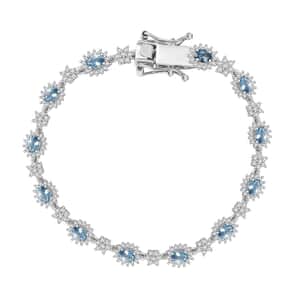 Santa Maria Aquamarine and Moissanite 3.25 ctw Bracelet in Rhodium Over Sterling Silver (6.50 In) (Del. In 10-12 Days)