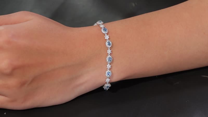 Santa Maria Aquamarine and Moissanite 3.25 ctw Bracelet in Rhodium Over Sterling Silver (6.50 In)