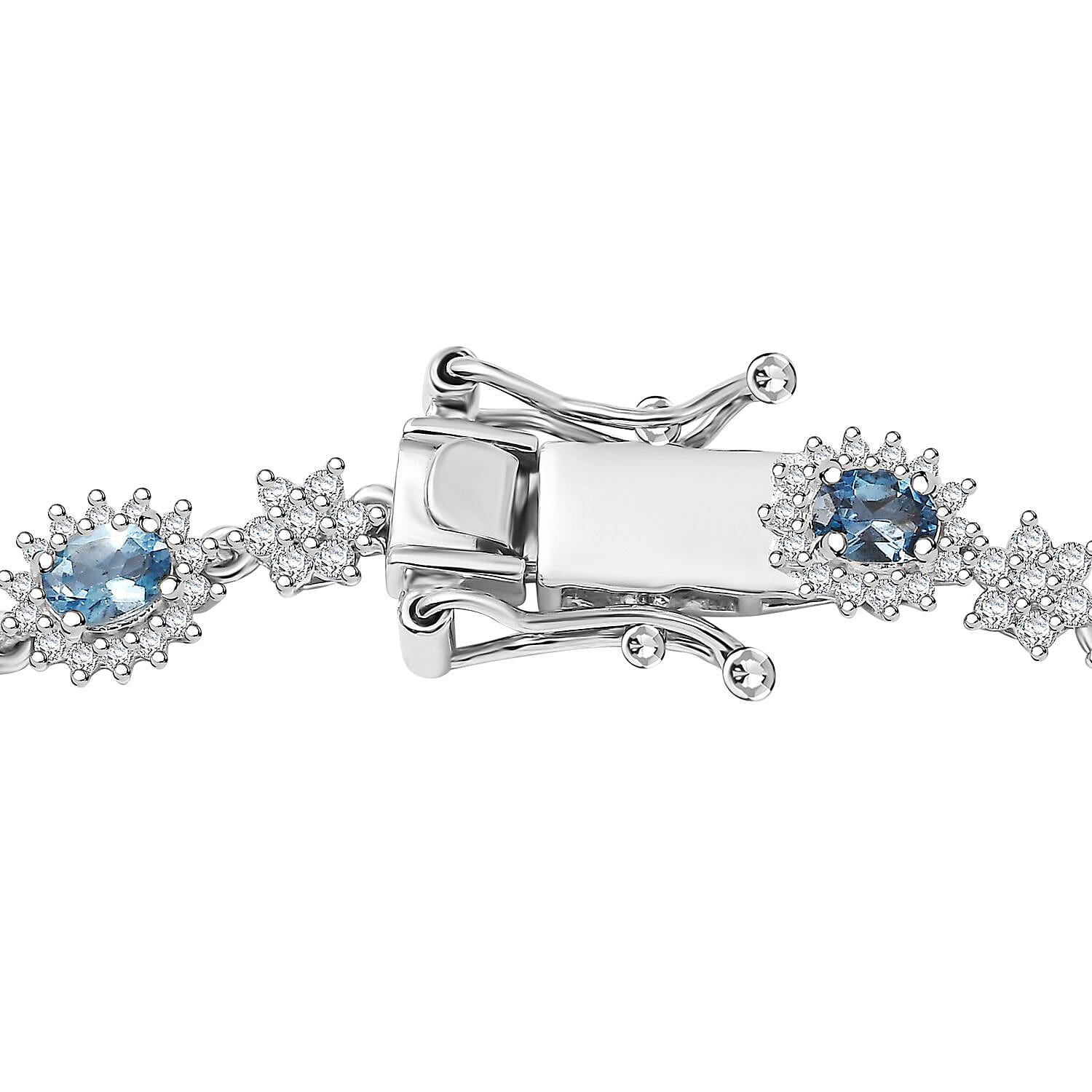Santa Maria Aquamarine and Moissanite 3.25 ctw Bracelet in Rhodium Over Sterling Silver (6.50 In)
