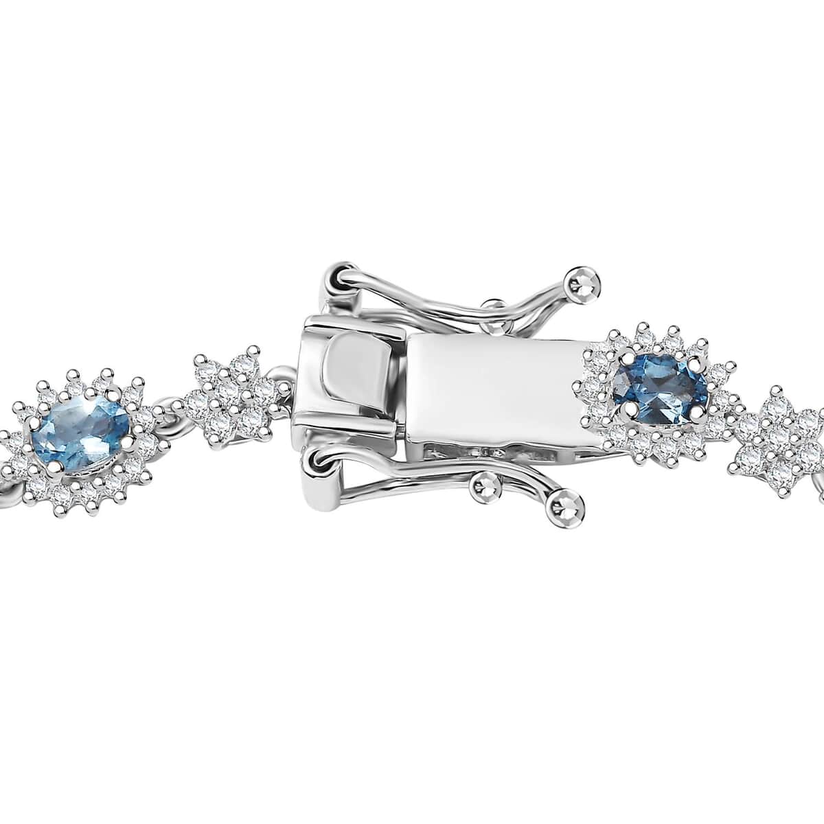 Santa Maria Aquamarine and Moissanite 3.25 ctw Bracelet in Rhodium Over Sterling Silver (6.50 In) (Del. In 10-12 Days) image number 3