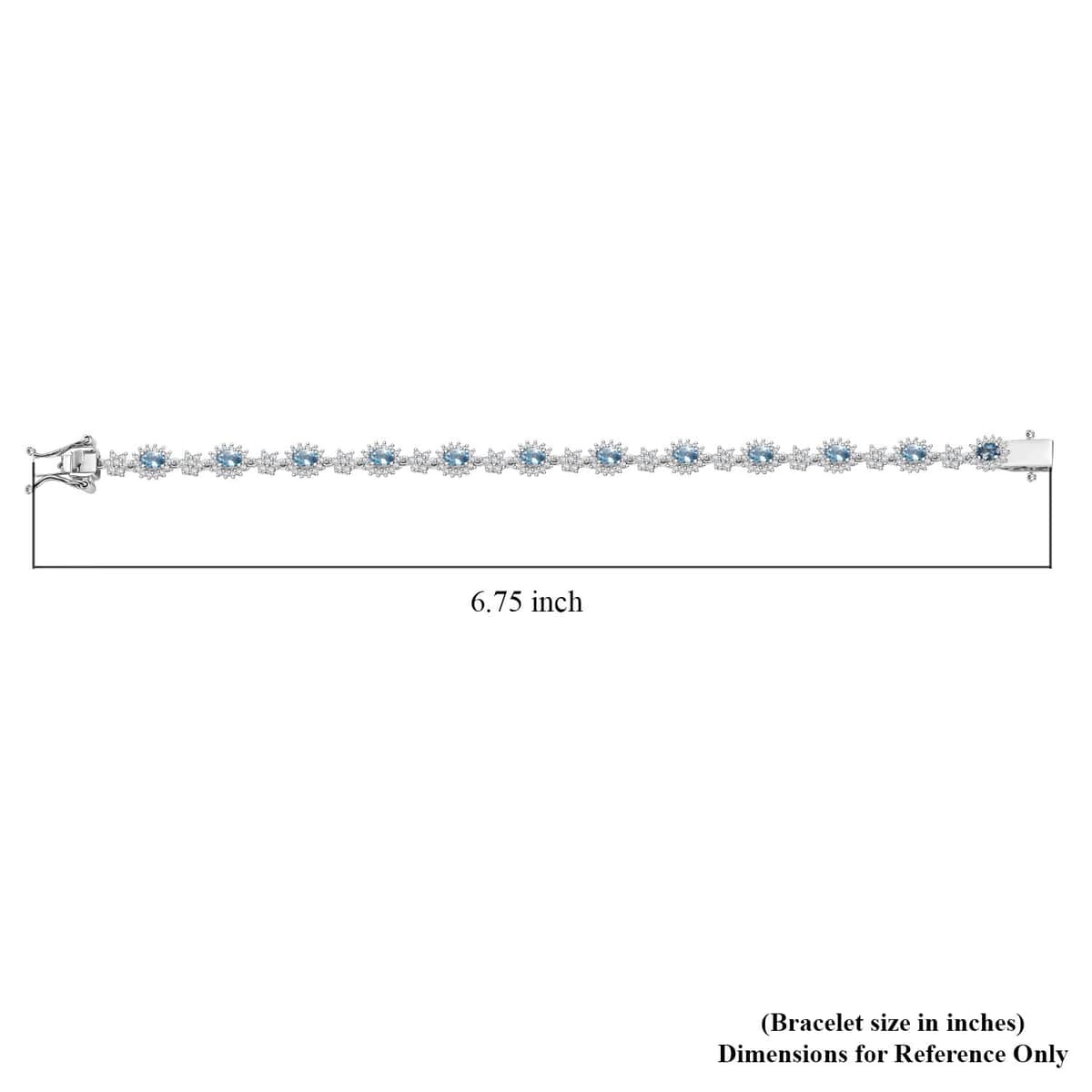 Santa Maria Aquamarine and Moissanite 3.25 ctw Bracelet in Rhodium Over Sterling Silver (6.50 In) (Del. In 10-12 Days) image number 4