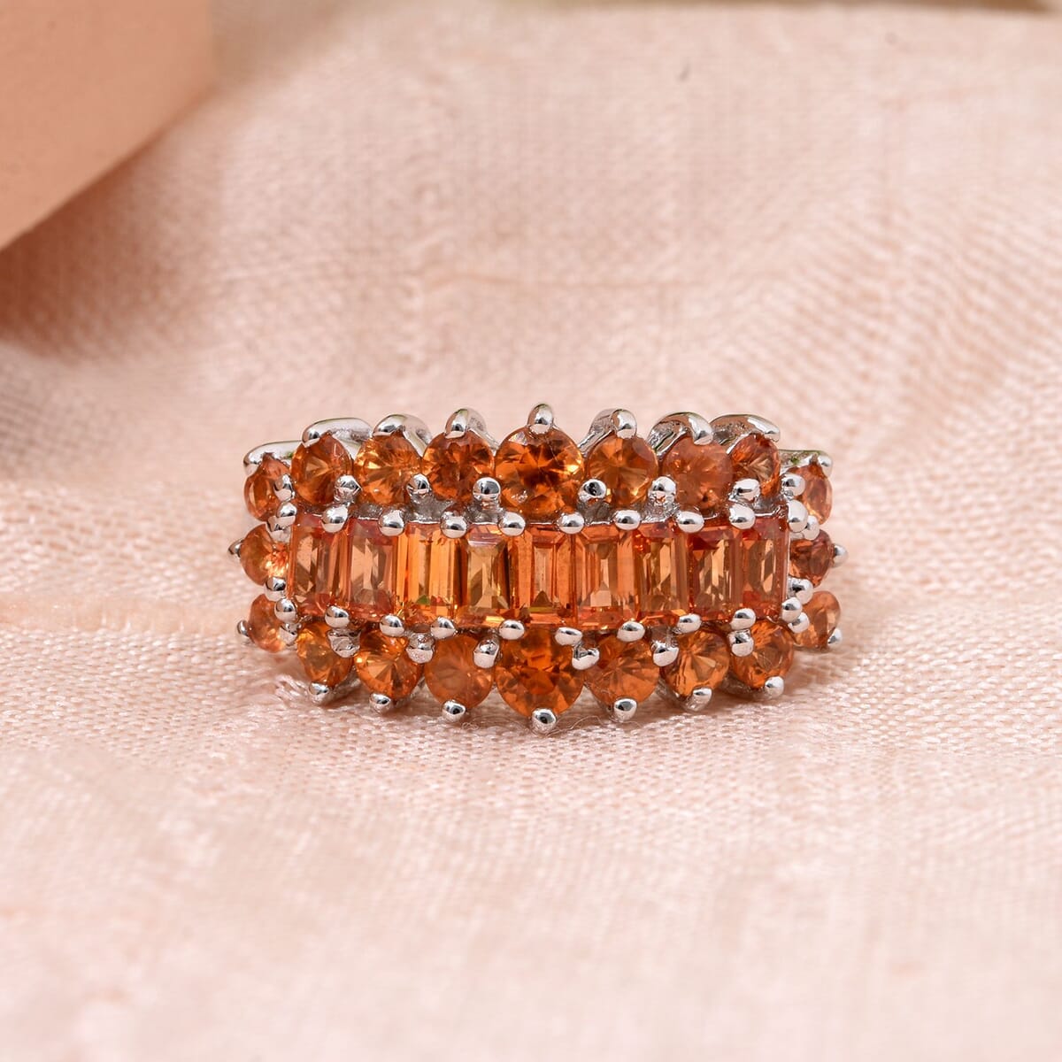 Madagascar Orange Sapphire 2.50 ctw Sunfire Bliss Ring in Rhodium Over Sterling Silver (Size 7.0) image number 1