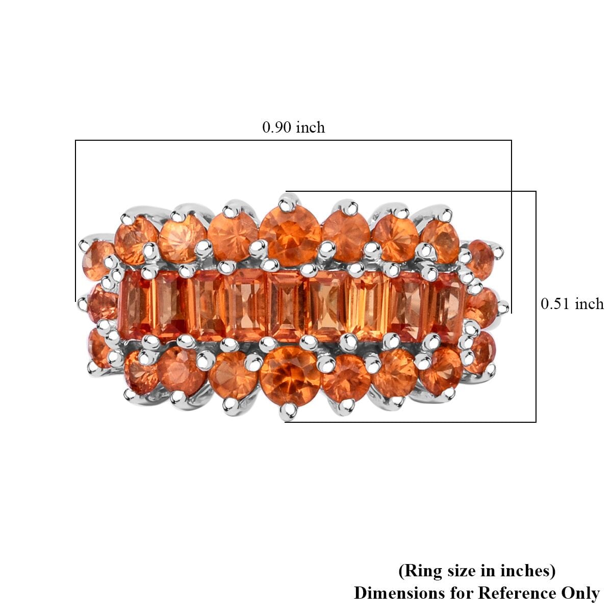 Madagascar Orange Sapphire 2.50 ctw Sunfire Bliss Ring in Rhodium Over Sterling Silver (Size 7.0) image number 5