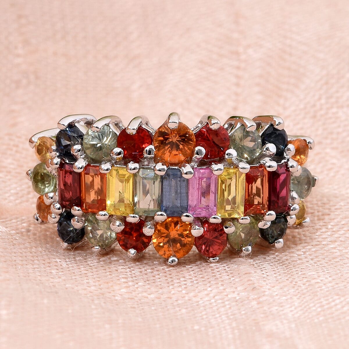 Madagascar Multi Sapphire 2.50 ctw Sunfire Bliss Ring in Rhodium Over Sterling Silver (Size 10.0) image number 1