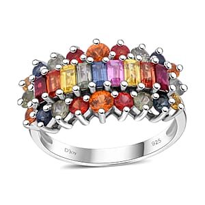 Madagascar Multi Sapphire 2.50 ctw Sunfire Bliss Ring in Rhodium Over Sterling Silver (Size 6.0)