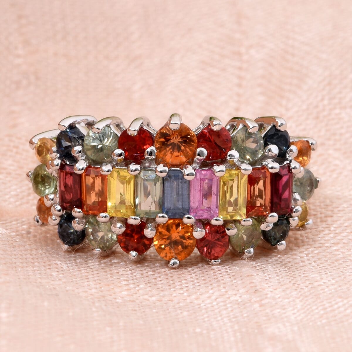 Madagascar Multi Sapphire 2.50 ctw Sunfire Bliss Ring in Rhodium Over Sterling Silver (Size 7.0) image number 1