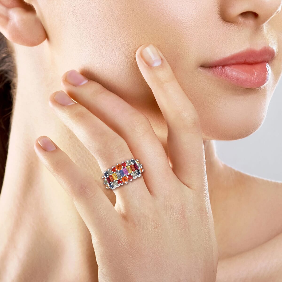 Madagascar Multi Sapphire 2.50 ctw Sunfire Bliss Ring in Rhodium Over Sterling Silver (Size 8.0) image number 2