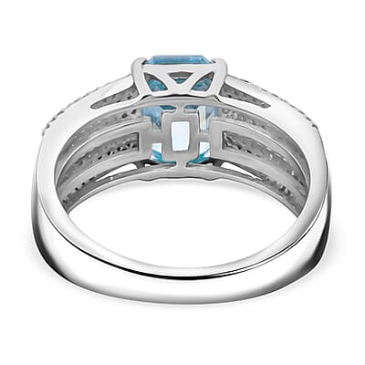 Premium Blue Zircon and Multi Gemstone 4.15 ctw Prism Elegance Ring in Rhodium Over Sterling Silver (Size 10.0)