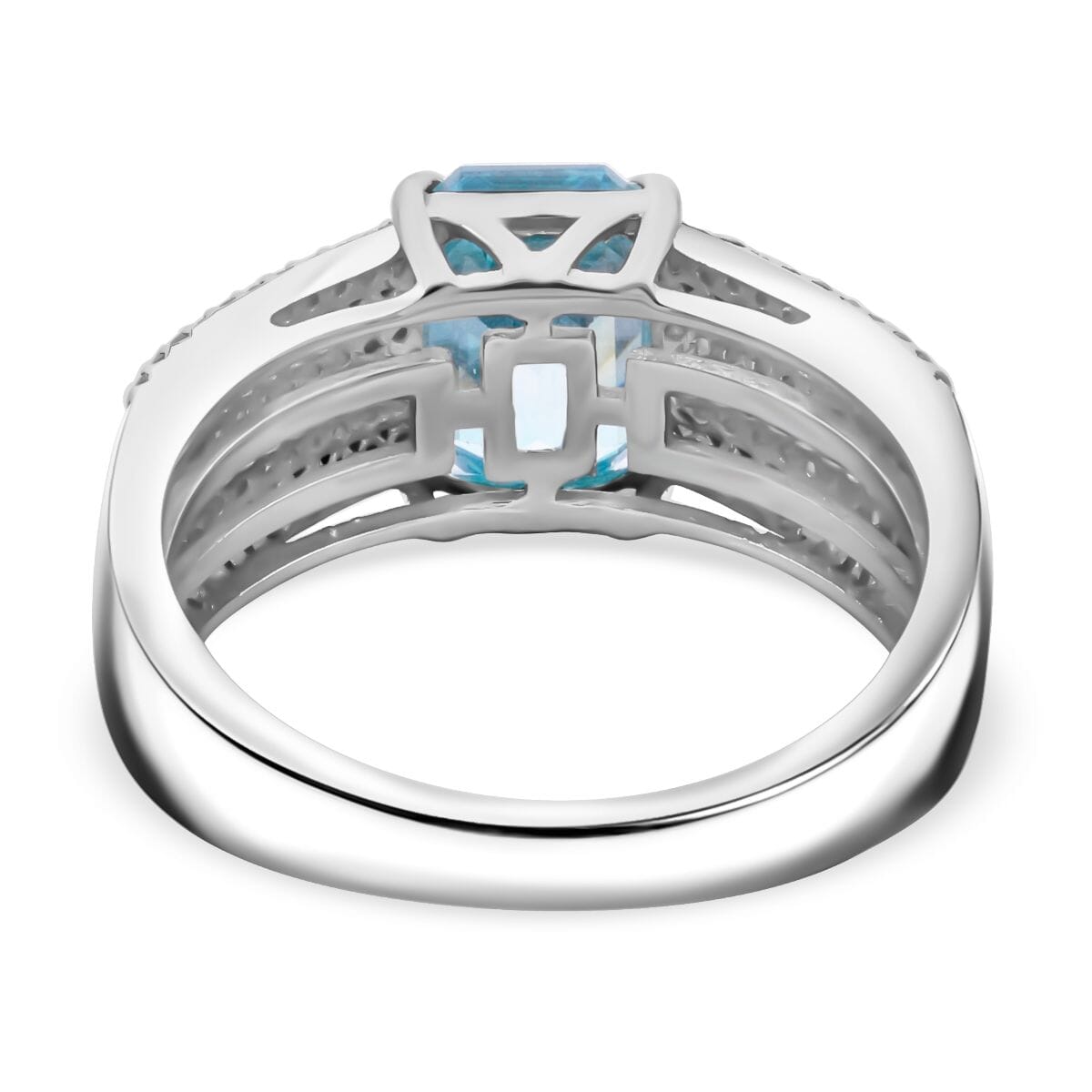 Premium Blue Zircon and Multi Gemstone 4.15 ctw Prism Elegance Ring in Rhodium Over Sterling Silver (Size 9.0) image number 4