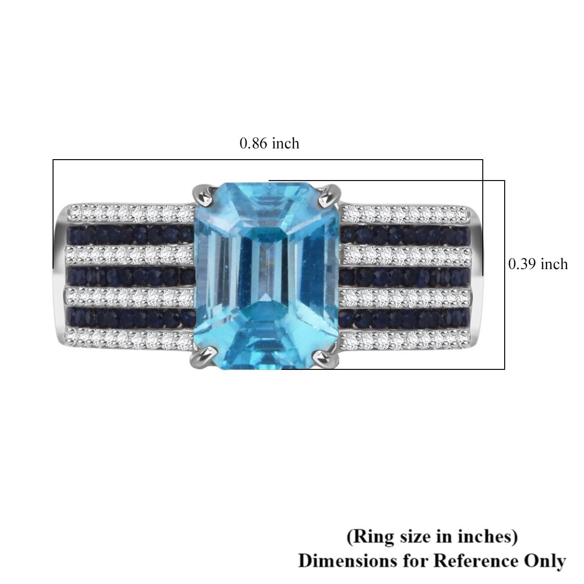 Premium Blue Zircon and Multi Gemstone 4.15 ctw Prism Elegance Ring in Rhodium Over Sterling Silver (Size 9.0) image number 5